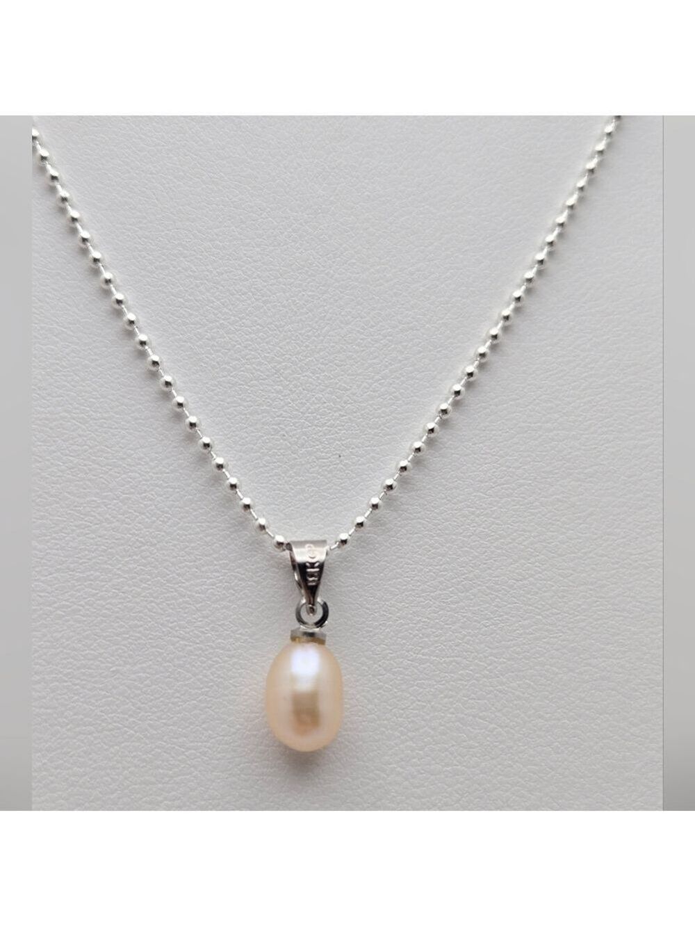 Freshwater Pink Ivory Real Pearl Necklace 18” Silver Plated Ball Chain NWOT